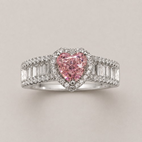 Picture of 925 Silver Pink Heart Stone Ring