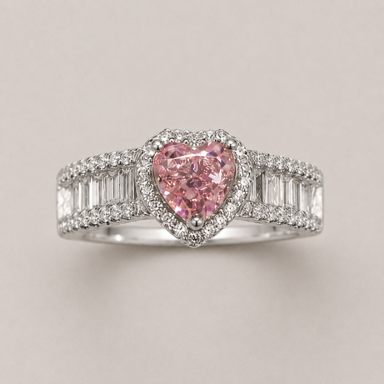 Picture of 925 Silver Pink Heart Stone Ring