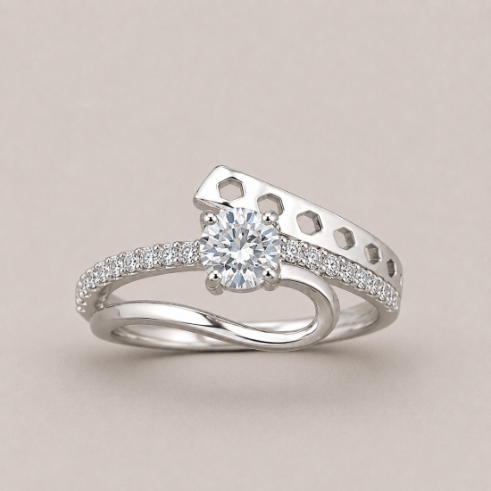 Picture of 925 Silver Elegant Solitaire Open Band Ring