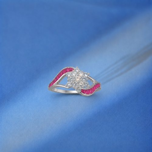 Picture of 925 Silver Pink Stone Floral Sparkle Ring