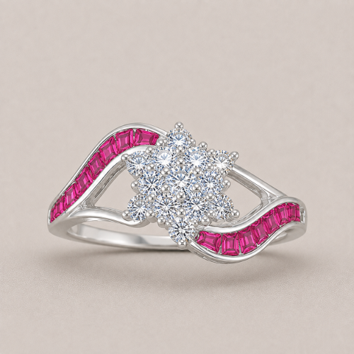 Picture of 925 Silver Pink Stone Floral Sparkle Ring
