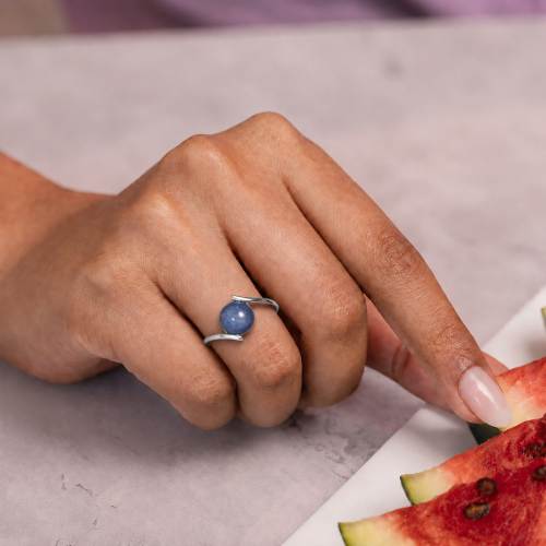 Picture of 925 Silver Blue Round Stone Wrap Ring