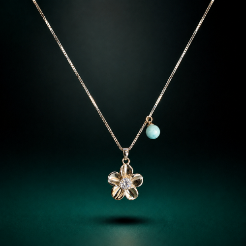 Picture of 925 Silver Floral Blue Gemstone Pendant Necklace