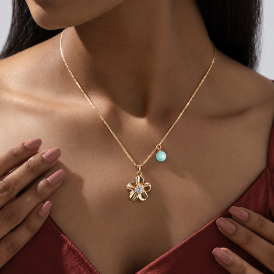 Picture of 925 Silver Floral Blue Gemstone Pendant Necklace