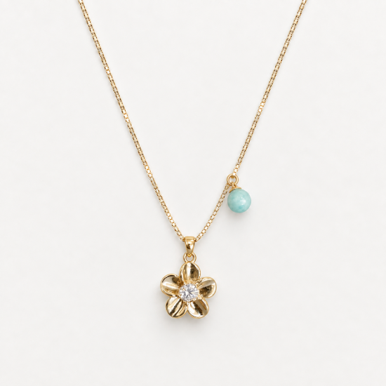 Picture of 925 Silver Floral Blue Gemstone Pendant Necklace