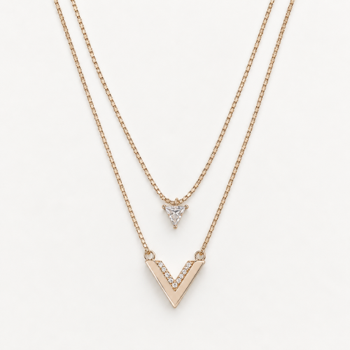 Picture of 925 Silver Double Layer V Letter Pendant Necklace