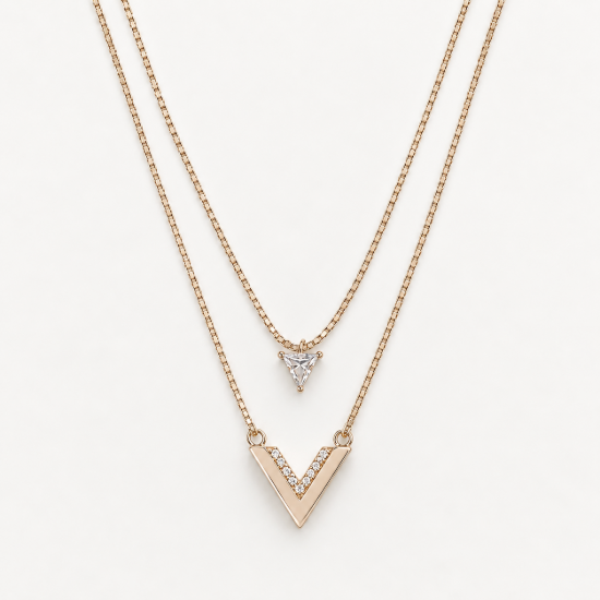 Picture of 925 Silver Double Layer V Letter Pendant Necklace