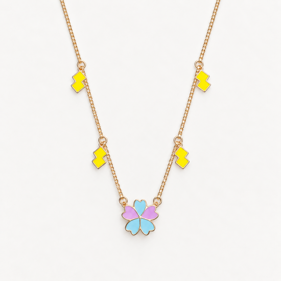Picture of 925 Silver Multicolor Floral Charm Necklace