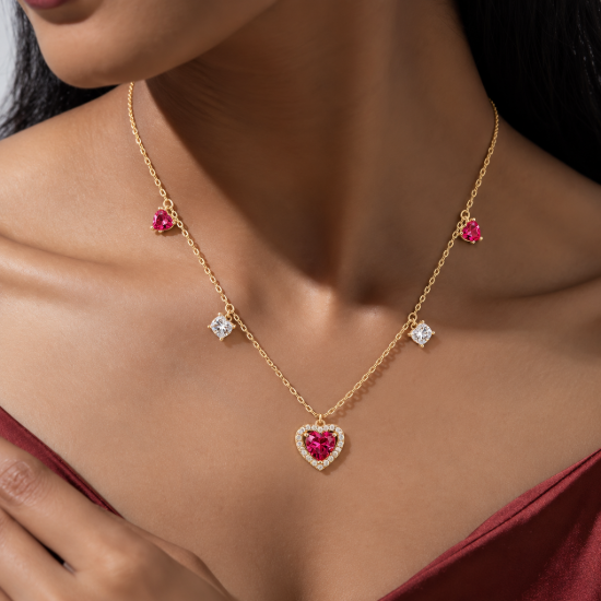 Picture of 925 Silver Pink Heart Gemstone Pendant Necklace