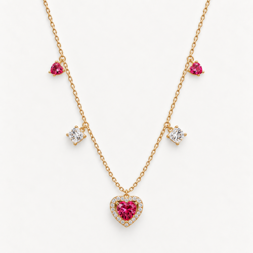 Picture of 925 Silver Pink Heart Gemstone Pendant Necklace