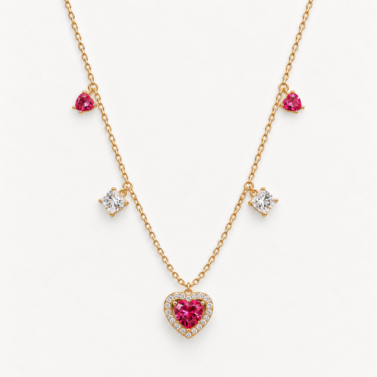 Picture of 925 Silver Pink Heart Gemstone Pendant Necklace
