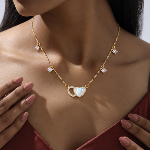 Picture of 925 Sterling Silver Double Heart CZ Pendant Necklace