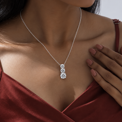 Picture of 925 Sterling Silver Triple CZ Drop Necklace
