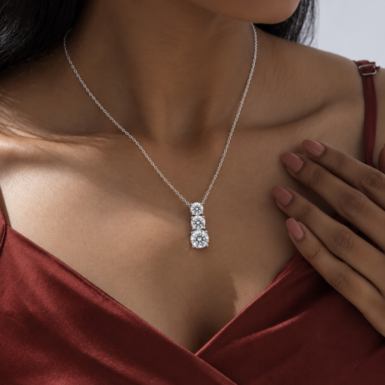 Picture of 925 Sterling Silver Triple CZ Drop Necklace