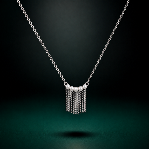 Picture of 925 Sterling Silver Pearl Chain Tassel Necklace
