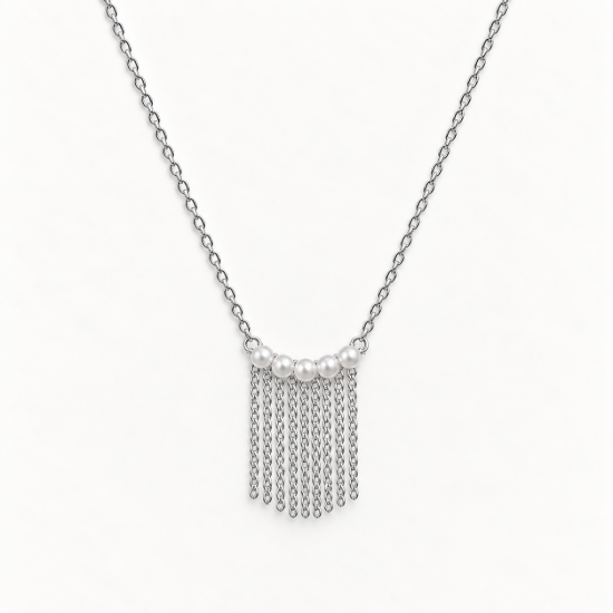 Picture of 925 Sterling Silver Pearl Chain Tassel Necklace