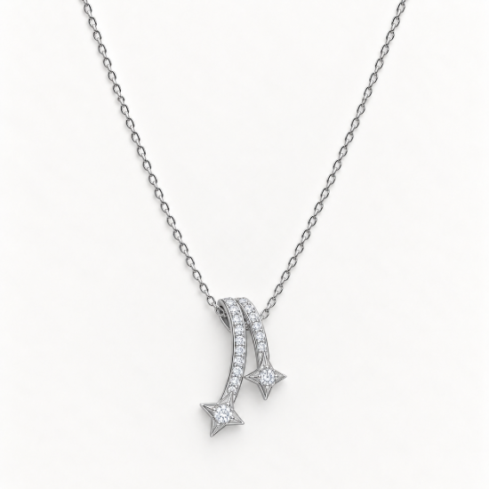 Picture of 925 Sterling Silver Double Star CZ Pendant Necklace